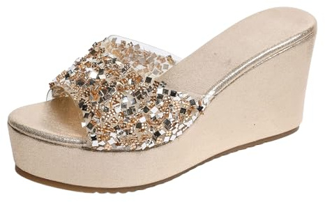 Generiska damsandaler, sommar, bekväma sommarskor, glittrande strass, kilsandaler med platå, snygg och mångsidig, öppen tådel för damer, sommarskor