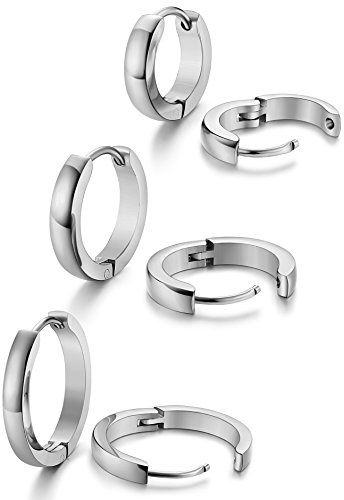 Jstyle Stainless Steel Mens Womens Hoop Earrings Huggie Ear Piercings Hypoallergenic Silver