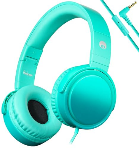 Rockpapa Adjustable Stereo Headphones, Noise Isolating, Heavy Deep Bass, Foldable Folding Headsets with Microphone 3.5mm for SmartPhones Android Device Laptop Computer Tablet DVD MP3 Gradient Teal