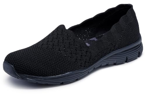 Skechers Dam Seager-Stat Slip On sneakers, Svart svart platt stickad Bbk, 38 EU