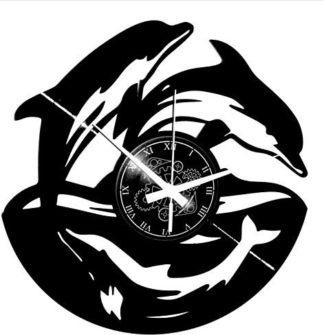 Instant Karma Clocks | Horloge Murale Dauphins Design Océan Marin Poétique Relax Zen | Mouvement Silencieux Quartz | Idée Cadeau Déco Thème Mer Plage Méditerranée