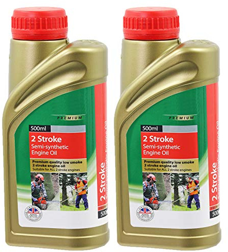 SPARES2GO 2 Stroke Semi Synthetic Engine Oil for Petrol Lawnmower/Chainsaw 500ml (Pack of 2)