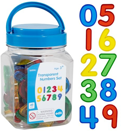 edxeducation Transparente Zahlen - Minidose - 40er Set - Bunte Zahlen aus Kunststoff - Zubehör für Leuchtkästen - Sensorisches Spiel - Mathematerial für Kinder