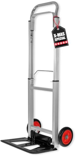 WALTER Alu-Sackkarre, bis 90 kg Tragkraft, zusammenklappbar, leicht (4,6 kg), höhenverstellbar 710-1080 mm, gummierte Räder, stabil, Aluminium, kompakt, ideal für mobilen Einsatz, Lager, Umzug, Garten