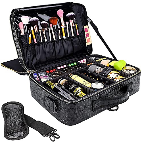 Portatrucco Valigetta Porta Trucchi, 3 Strati di Grande Capacità PU Valigetta Trucchi Impermeabile Viaggio Artista Trucco Professionale Borsa Portatrucco con Divisori Regolabili e Cinghie, 16 