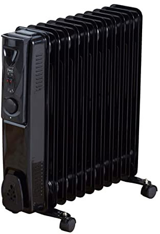 Neo 11 Fin 2500W Electric Oil Filled Radiator Portable Heater With 3 Heat Settings Thermostat (Black)