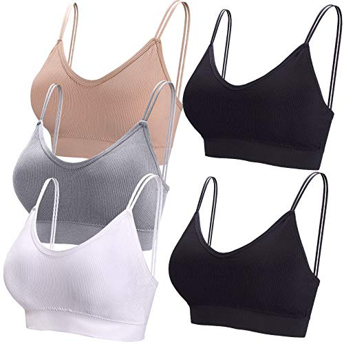 BQTQ 5 Pezzi Reggiseno a Canotta V Collo Bralette Senza Ferretto per Donna (Bianco, Nero, Beige, Grigio, M)