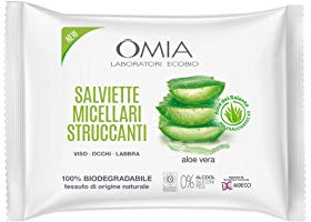 Omia, Salviettine Micellari Struccanti Viso Aloe Vera del Salento Eco Bio, Struccante Idratante ed Equilibrante Adatto a Tutti i Tipi di Pelle, Dermatologicamente Testato, Confezione da 20 Salviettine