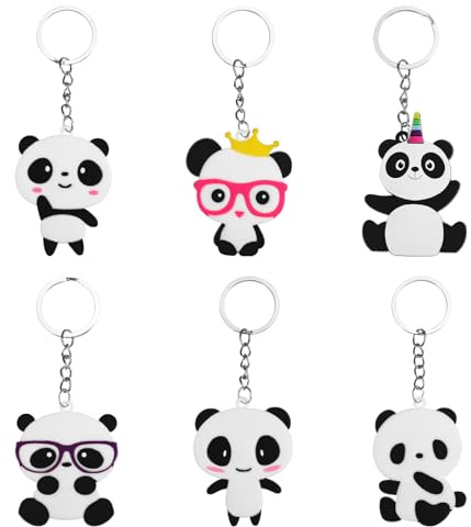 NUOBESTY 6pcs Panda Keychains Panda Shaped Key Rings Assorted Panda Figure PVC Keyring Pendants for Key Bag Ornament Party Favors