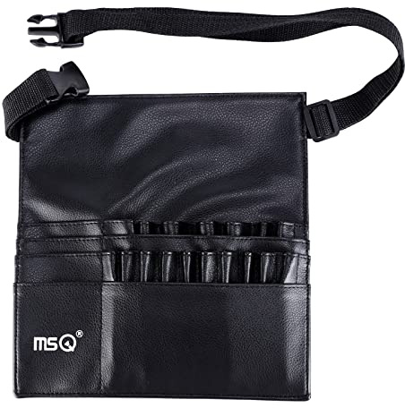 MSQ 23 Pockets Professional Cosmetic Makeup Brush Bag with Adjustable Artist Belt Strap Multi Pockets PU Leather Portable Cosmetic Brush Holder Organizer (Brush Not Included)