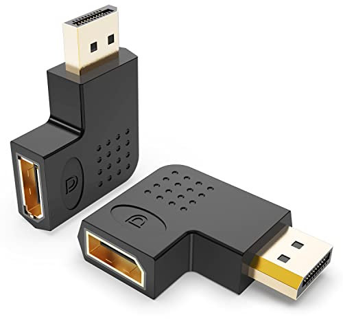 J&D 2 Pack Piatti Adattatore DisplayPort, 90 Gradi Angolato Sinistro e Destro Placcato Oro da Maschio a Femmina Verticale Piatto Convertitore Adattatore DP 4K