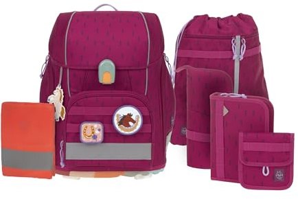 LÄSSIG 7-teiliges Schulranzen Set Kinder/School Set Boxy Unique Speckles Berry