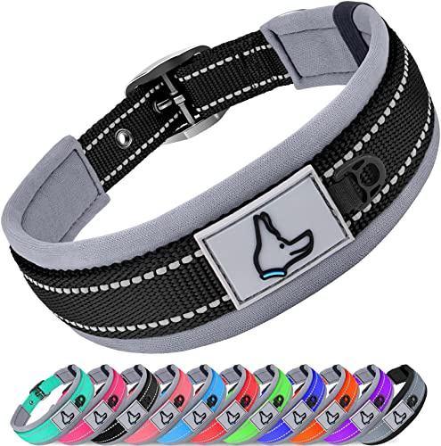 Joytale Halsband Hund, Weich Hundehalsband Gepolstert Neopren Hunde Halsband für Große Hunde, Nylon Reflektierend Breit Halsbänder, Schwarz