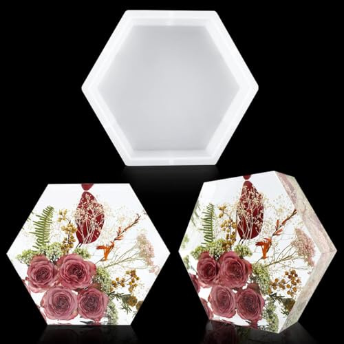 FineInno Stampi Resina di Rettangolari, Stampi in Silicone per Colata, Stampi in Resina Epossidica per Creazione Gioielli/Candela/Sapone, Esemplare di Fiori/Insetti (Piccolo Esagonali)