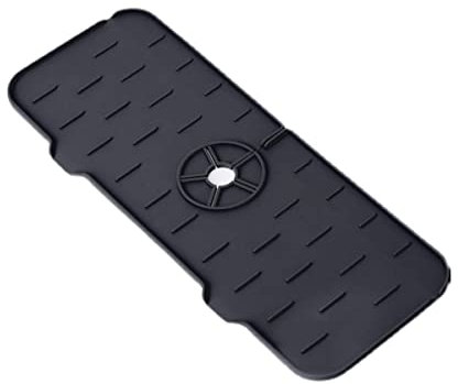WANGCL Tapis de robinet de cuisine en silicone pour salle de bain - Tapis attrape-eau pour évier - Tapis de drainage derrière le robinet - Protection anti-goutte - Noir