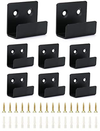 QWORK 8 Pièces Crochets Mural Robustes avec Vis, Support Robuste en Acier Inoxydable pour Afficher les Carreaux de Céramique, Cadres Photo, Miroir, Noir, 16 mm Largeur Intérieure