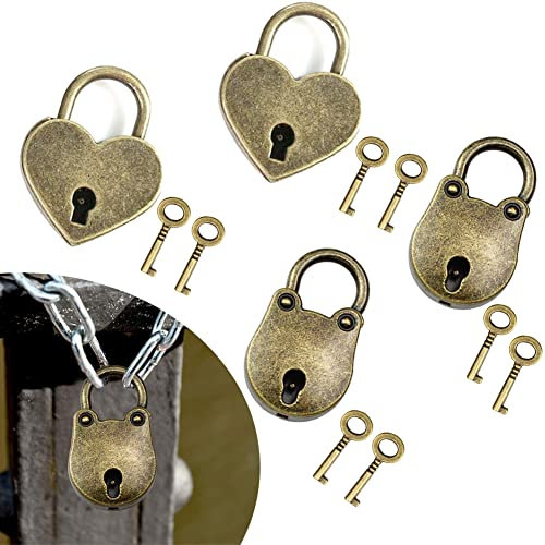 BUENTYA 4 Stück Vorhängeschloss, Vorhängeschloss Antik Panda & Herzform Mini-Vorhängeschloss Vintage VorhäNgeschlöSser Antik Schloss mit Schlüssel Für Schrank, Schmuckkästchen, Tagebuch, Schublade