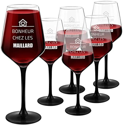 Maverton Ensemble de 6 Verres personnalisés à vin pour couples | Verres classiques pour anniversaire, Verre gravé pour mariage, Verre à pied noir pour jeunes mariés, Maison