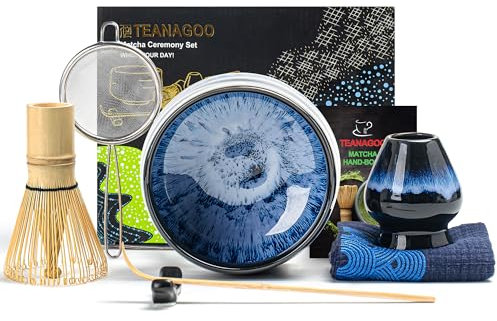 TEANAGOO Matcha Set, 7 Pcs Matcha Kit for Ceremony, Ceramic & Bamboo Matcha Bowl, Whisk & Accessories, Junware Set, Junware-blue