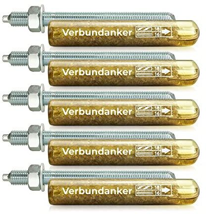 Isolbau Verbundanker Set - Verbundankerpatrone styrolfrei V16 + Ankerstange verzinkt M16 x 190 - ETA/ETAG Zulassung - 5 Stück