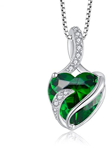 FJ Unendlichkeit Mai Geburtsstein Kette Damen 925 Sterling Silber Herz Smaragd Anhänger Halskette Schmuck Geschenke für Damen Frauen Mutter Freundin Mama