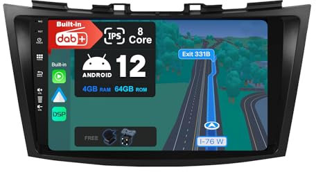 JOYX Android 12 IPS bilradio passar Suzuki Swift/ERTIGA (2011–2017) – inbyggd DAB – trådlös Carplay/Android Auto – 4G + 64G – LED-kamera + MIC – 9 tum 2 Din – SWC DSP WiFi Fast-båt 360-kamera