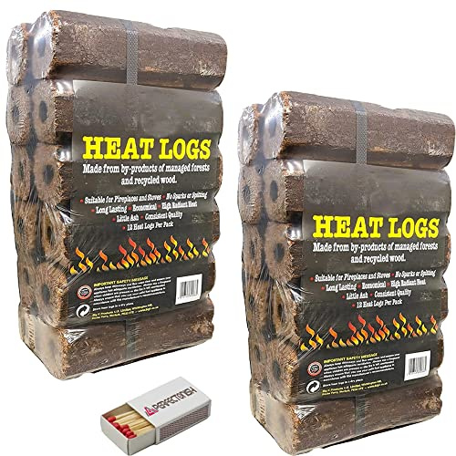 Perfectonish High Energy Ultra Dry Heat Logs Open Fire Log Eco Wood Fuel Wood Burner With SAFETY MATCH BOX (24 Heat Logs)