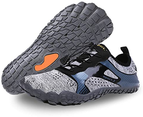 FELOVE Badskor, vattenskor, strandskor, surfskor, barfotaskor, ventilerande simskor, tofflor, yogaskor för vattensport för kvinnor och män, 19 grå, 44 EU