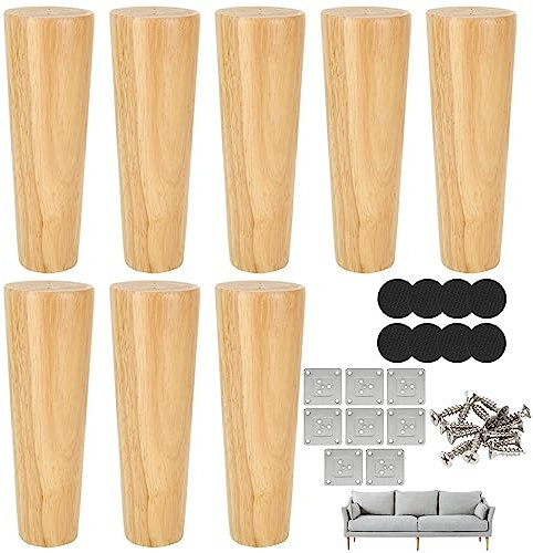 JMIATRY 8 Stück Möbelfüße aus Holz, 8 cm, konische Möbelfüße, Ersatzfüße aus Holz für Sofa, Bett, Schrank, Tisch