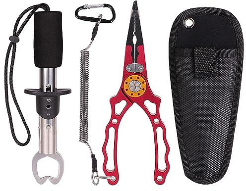 Fishing Pliers Set, Fishing Hook Remover Aluminum Fishing Plier, Fish Plier-Fish Gripper Multi Tool, Fish Clip Clamp Scissors Plier, Fish Control Device Knife Pliers with Safety Bag (Blue)