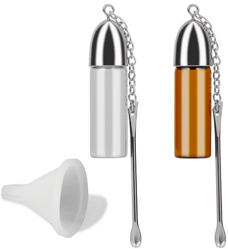 TenhCreek Bottle with Spoon Small Funnel, Bottle Cap and Spoons Portable Storage Bottles Kit,Spice Tool with Spoon Glass Storage Buttle