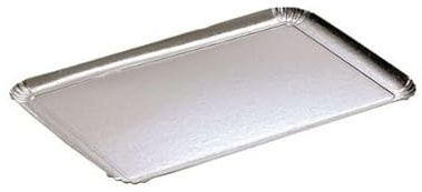 25 Bandejas de Cartón Plateado 28x42cm para mostrar sus creaciones culinarias de una manera elegante
