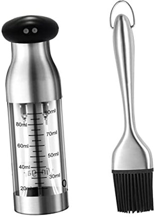 ABOOFAN Bottiglia Olio Acciaio Doppia Testa Ugello Spray e Pennello Olio Aceto Spedizione Casa Cucina Resistente Perdite Controllo Dosaggio Precisa