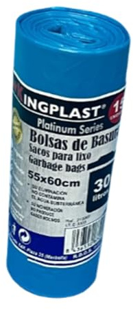 Almericorp Bolsa de autocierre Azul 30L, 75 bolsas perfumadas Premium - 5 Paquetes de 15 unidades, medida 55x60, resistentes, antigoteo, para baño, oficina, cocina