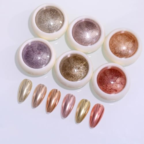 GZMAYUEN Roségold Chrom Pulver für Nägel Mirror Nail Chrome Powder, 6Pcs Metallic Chrom Nagel Pulver Nagelpulver Chrome Pigmente Nägel