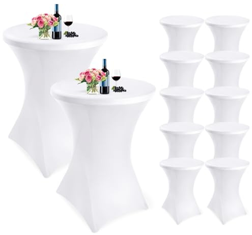 Showgeous Set om 10 stretch, ståbord, skydd för bistrobord, Ø 80–85 cm, cocktailbordsöverdrag, förstärkning i fotområdet, stretchskydd, vitt skydd för ståbord och bistrobord (vit)