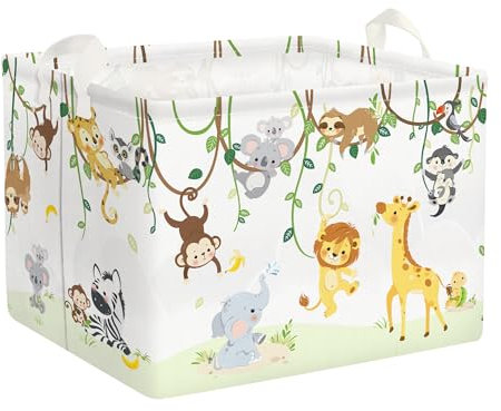Clastyle Vine Animal Baby Laundry Hamper Collapsible Clothes Kids Storage Basket Waterproof Boys Girls Toy Box for Nursery Room, Lion Giraffe Elephant, 40 * 30 * 30 cm