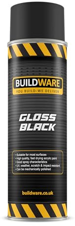 Buildware Gloss Black Aerosol Spray Paint Fast Drying UV & Scratch Resistant for Metal Art & Craft Weatherproof for Internal External Use