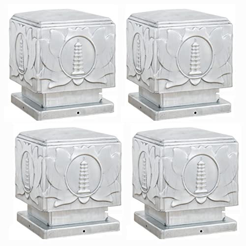 4 Capuchons de poteaux de clôture, Embouts supérieurs de clôture pyramidale en Gland, Couvercle avec Base carrée pour clôture de Jardin en Bois, Fer galvanisé, 150 x 150 mm
