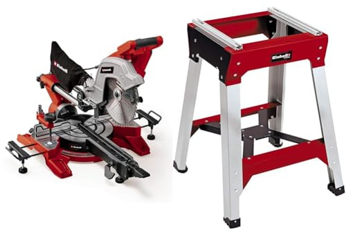 Einhell Zug-Kapp-Gehrungssäge TE-SM 10 L Dual (2.100 W, Ø 254 mm Sägeblatt, 305 mm Schnittbreite, 85 mm Schnitttiefe, Schnittlinienlaser, beidseitige Sägekopfneigung, inkl. E-Stand)