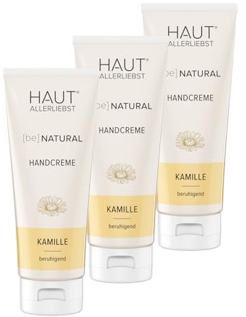 HAKA Handcreme Kamille, 3x 200ml, intensive Pflege für trockene & strapazierte Hände, mit Kamillenextrakt & Vitamin E, zieht schnell ein, ohne zu fetten, vegan