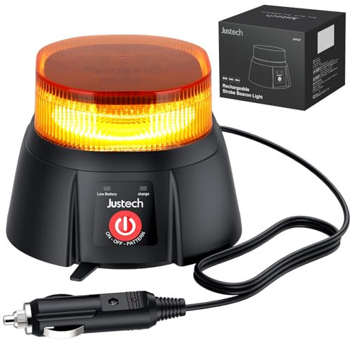 Justech 36LEDs Rundumkennleuchte Amber Rundumleuchte 360 Grad Wiederaufladbare 12 Modus Strobe-Blitzleuchte Dach-Warnblinkleuchte mit Magnetfuß für Baufahrzeuge, Traktoranhänger, Postfahrzeuge usw