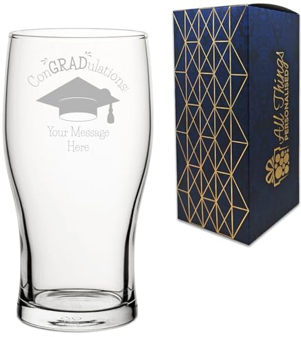 Personalised Engraved Graduation Pint Glass with 'ConGRADulations' Design, Personalise with Any Name or Message, Gift Box Included, Laser Engraved, University College Graduation Gift