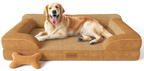 CWAWZ Cuccia Cani Taglia Grande, Cuccia Ortopedica Cane con Gel Memory Foam, 107x76x24cm Letto Cane Sfoderabile e Lavabile, con Giocattolo a Forma di Osso,Marrone