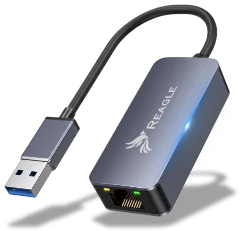 Reagle Adaptador Ethernet USB A a RJ45 2.5G 2500 Mbps Tarjeta de Red LAN USB 3.2 Gen 1 de Aluminio con LED Plug and Play Wake on LAN Full Duplex para Windows Mac OS