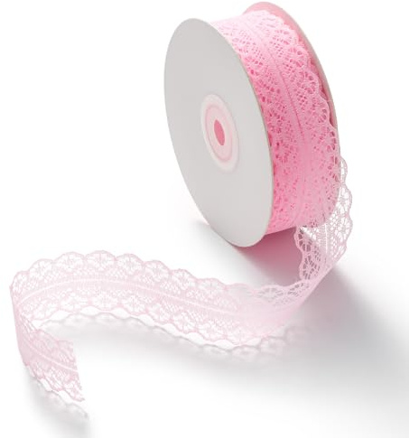 CHUQING Spitzenband Geschenkband Spitzenborte Zierband Spitze Schleifenband,3cm x 23 m Hellrosa