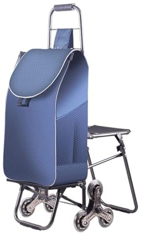 MCLIUJIA Einkaufstrolley Mit Rädern Trolley 6-Rad-Einkaufswagen Mit Sitz Einkaufswagen Zusammenklappbarer Tragbarer Anhänger Mit Wasserdichter Einkaufstasche Treppenwagen Einkaufstasche(C)