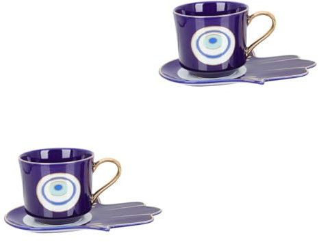 Cabilock 2 Juegos taza de café turco vasos de te tazas cafe tazas bonitas tazas de café del mal de ojo tazas de té y café bandeja de joyería Tazas de cafe taza de te vasos de cerámica Blue