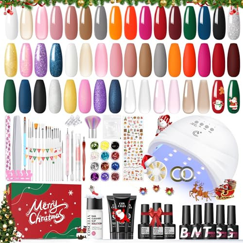 COSCELIA 52PCS Kit Ongle Gel UV Complet, 20 Couleurs Vernis Semi Permanent Lampe UV, 3 Poly Nail Extension Gel Base et Top Coat Accessoires Nail Art Kit Manucure Cadeau Femme