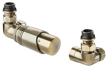 Accessory Valves Terma Cylindrical, Thermostatic, Left Or Right Sided, 3-Axis (Corner) Trv & Locksh Set, Antique Brass